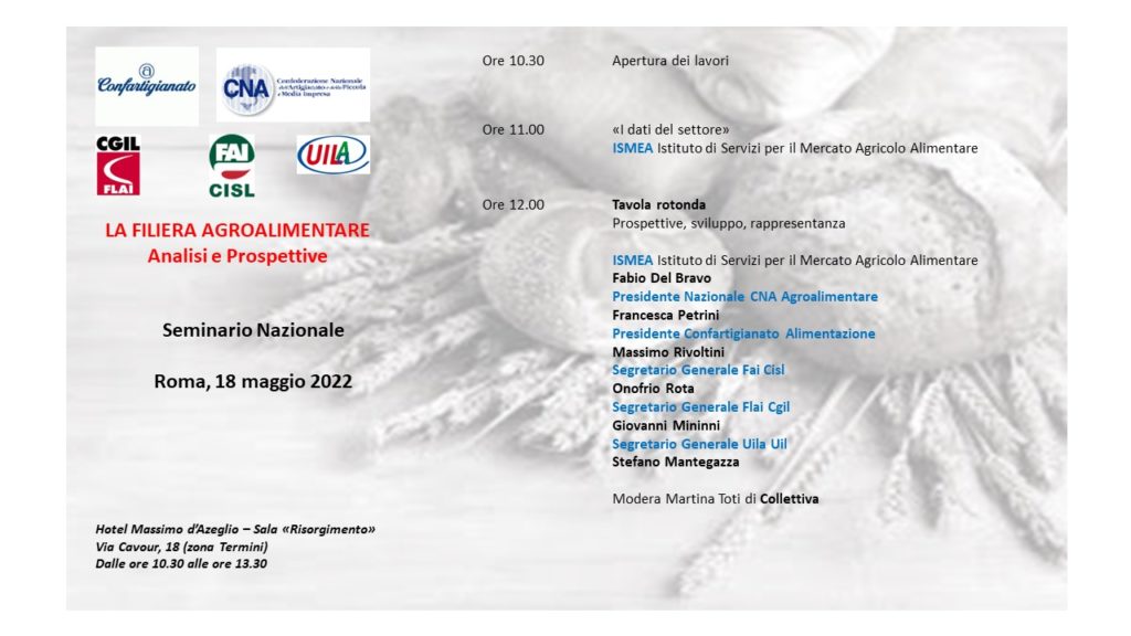 Convegno: La filiera agroalimentare, analisi e prospettive Roma 18 maggio 2022
