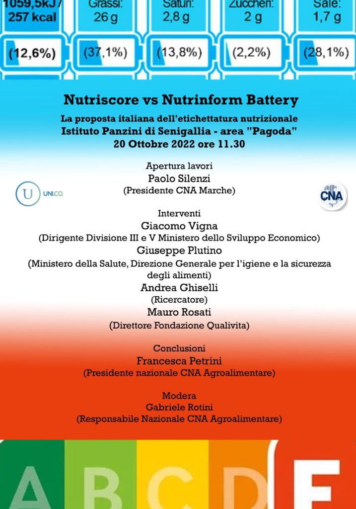 “Nutriscore vs Nutriform Battery” La proposta italiana dell’etichettatura nutrizionale 20 ottobre 2022 ore 11,30 Senigallia