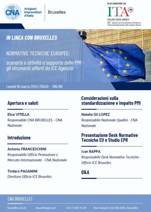 In linea con Bruxelles – Normative tecniche europee: scenario e attività a supporto delle PMI – gli strumenti offerti da ICE Agenzia